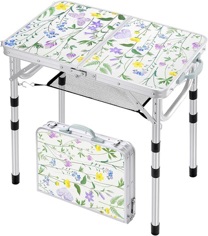 Sportneer Camping Table:Small Folding Table Portable Table 23.6" L X 15.7" W 4 Height with Mesh Layer- Adjustable Height Outdoor Table for Hiking Travel Picnic BBQ Cooking