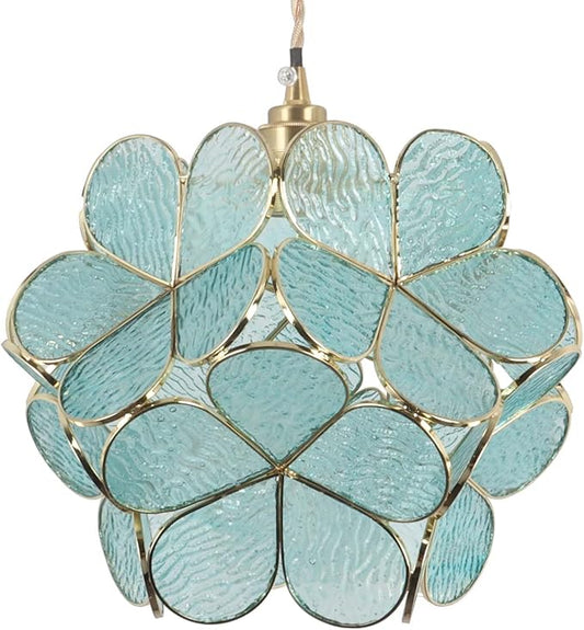 Bieye L10917 Petals Tiffany Style Stained Glass Ceiling Pendant Light for Home Decoration (Textured Aqua Blue, 12" Cherry Blossom)