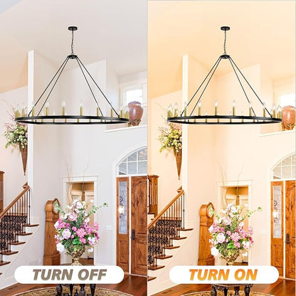 24-Lights 54" Extra Large Wagon Wheel Chandelier Farmhouse, Black and Gold Chandelier for High Ceilings, Rustic Chandeliers for Dining Room, Kitchen Island, Living Room, Foyer, Entryway