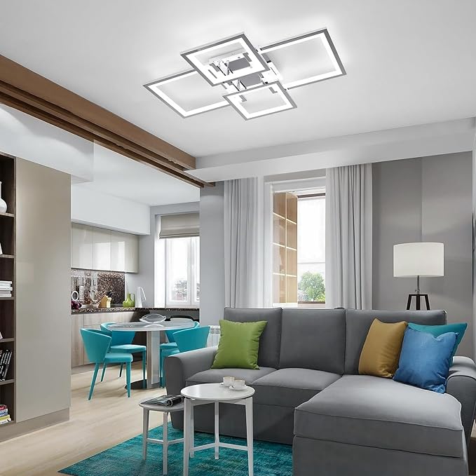 Acrylic Modern LED Ceiling Light, Square LED Flush Mount Ceiling Light, Dimmable Kitchen Light Fixtures with Remote&APP, Close to Ceiling Lighting Fixture for Dining Room Kitchen Living Room Bedroom