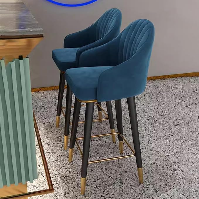 Swivel Stools Set of 2, Counter Height stools with Back and Footrest, Upholstered Chairs for Dining Room Home Kitchen Island,Blue-Sitting Height 75cm