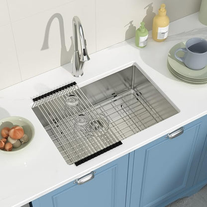 26 Undermount Kitchen Sink 26"x18"x8" Single Bowl 16 Gauge Stainless Steel Under Counter Single Bowl Kitchen Sinks Basin with Drain Strainer