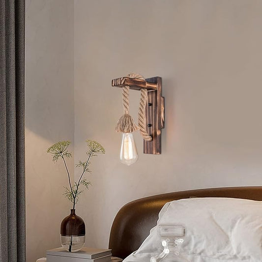 11.4" Height Wall Lamp Wood Wall Sconce Lighting Fixture Farmhouse Wall Lights Rustic Wall Mount Lamp with Wood Shelf Bracket Porch Lights Indoor Lighting for Bedroom, Living Room, Porch