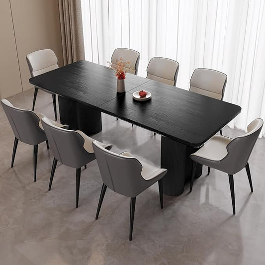 Miuuod 79" Extra Large Kitchen & Dining Table Set,Dining Room Table Set for Big Family, 1 Console Table with 8 Chairs,Centre Desk with Upholstered PU Chairs,Home Furniture Rectangular Modern, Black