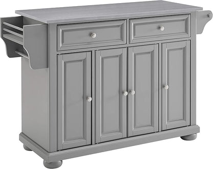 Crosley Furniture Alexandria Stainless Steel Top Rolling Kitchen Island Storage Cart, Microwave Stand, Gray