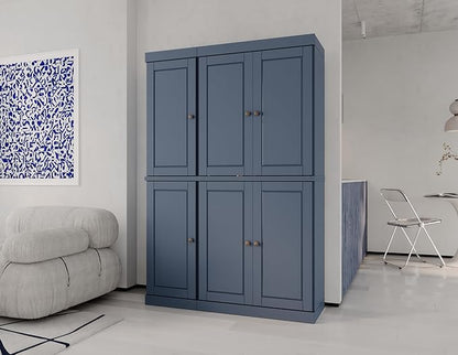 Palace Imports Solid Wood Kitchen Pantry Cabinet 71.5" Tall, 48.5" Wide – Freestanding Storage Cabinet with Adjustable Shelves – Antique Blue, Renewable Eco-Friendly 100% Wood, Made in Brazil