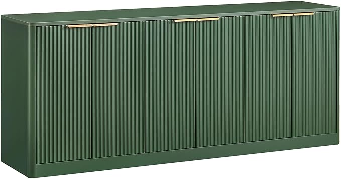 Ball & Cast 67" Modern Fluted Sideboard Buffet Cabinet with Storage,Curved Design Kitchen Coffee Bar Cabinet with 6 Doors & Shelves,Wood Credenza Cabinets Media Console for Living Room,Green