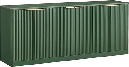 Ball & Cast 67" Modern Fluted Sideboard Buffet Cabinet with Storage,Curved Design Kitchen Coffee Bar Cabinet with 6 Doors & Shelves,Wood Credenza Cabinets Media Console for Living Room,Green
