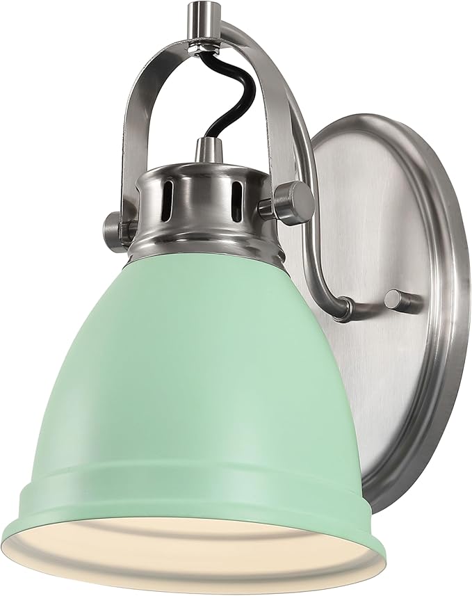 JONATHAN Y 7" Mint Green/Nickel 1-Light LED Vanity Light, Adjustable Wall Sconce for Bathroom Mirror, Farmhouse Bohemian Kitchen Light, Iron Black Bell Shade (JYL1114C)