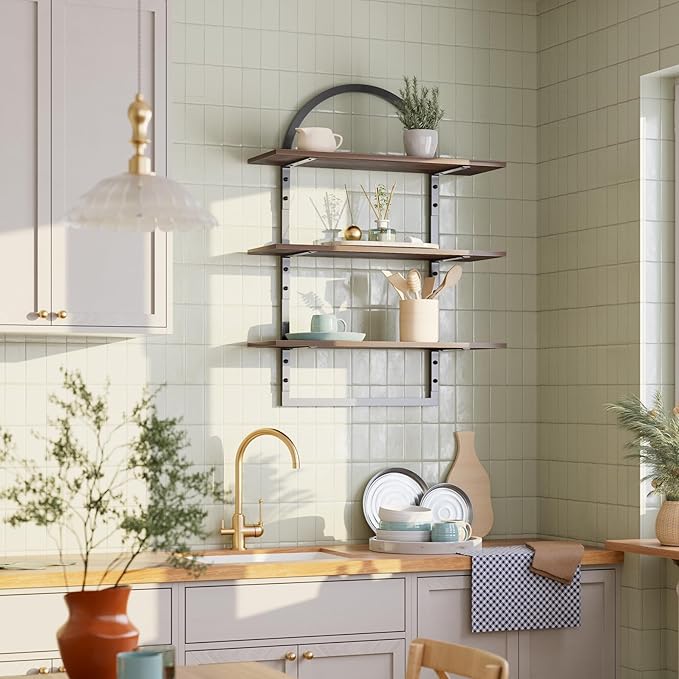 Floating Shelf for Wall - 3 Tier 24"x 31.5" Shelves for Room Wall for Bathroom, Bedroom, Toilet, Kitchen, Living Room, Office, Rustic Brown