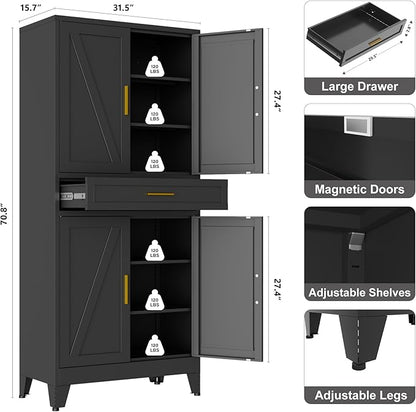 LCAOPC 71" Tall Pantry Storage Cabinet with Drawer and Adjustable Shelves, Freestanding Tall Kitchen Cupboard Storage Cabinet for Kitchen,Dining Room, Living Room, Black
