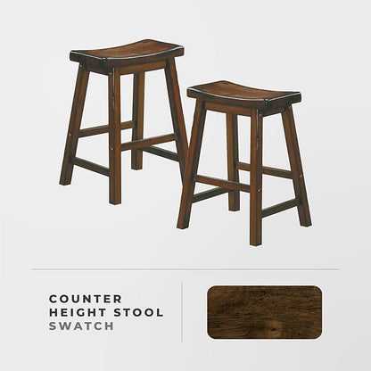 Lexicon Finnian Saddle Solid Wood Counter Height Stool Set of 2 - Saddle Kitchen Stool Dining Height Stools for Dining, Armless Counter Chair Seating, Perfect Casual - 23.5" SH Distressed Cherry