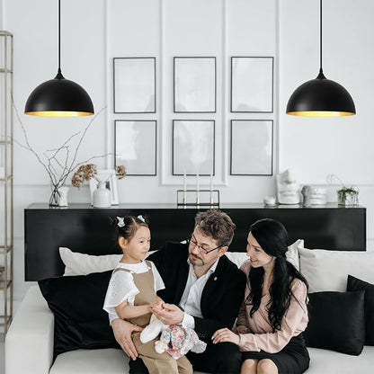 Black Plug in Pendant Light 2 Packs 11.8inch, Farmhouse Pendant Light, Kitchen Pendant Lights, Pendant Lights Kitchen Island, Hanging Lights with Plug in Cord 14.7 ft