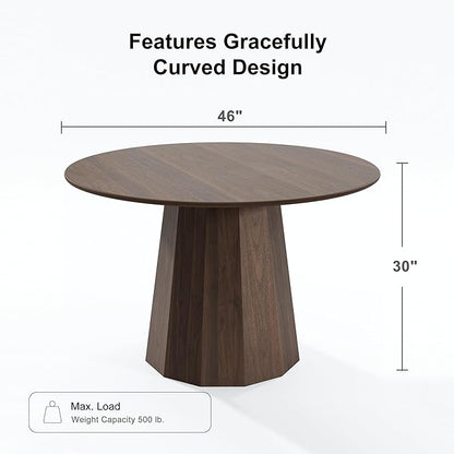 Casaphoria 46" Round Dining Table, Modern Wood Kitchen Table with Cone Shaped Strip Polygonal Base for Living Room & Dining Room, Easy Assembly Farmhouse Furniture for 4-6, Walnut