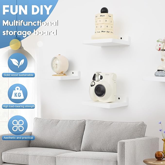 Small Floating Shelf, 5x6 Inch Display Ledges for Wall,Mini Shelves,Rustic Wood Shelf for Bedroom Living Room Bathroom Kitchen (6, Rustic White)