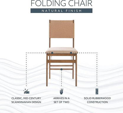 Bennett Natural Folding Chair with Rope Back and Linen Upholstered Seat Set of 2 by Linon