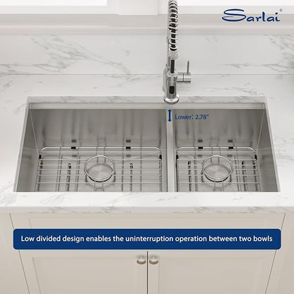 Sarlai 30 Undermount Kitchen Sink Double Bowl - 30x19 Inch Kitchen Sink Undermount Workstation16 Gauge Stainless Steel Deep Double Bowl 60/40 Low Divided Under Counter Sinks Basin