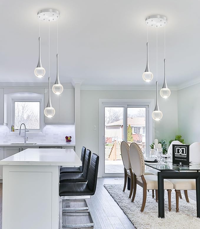 Crystal Chandelier for Dining Room Glam 3 Light Cluster Crystal Pendant Light Dimmable LED Chandeliers for Kitchen Island Living Room Silver