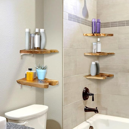 Pinkunn 3 Pcs Corner Floating Shelves for Wall Mounted Cedar Wood Wall Shelves Solid Wooden Hanging Decoration for Room Kitchen Living Room Bathroom Bedroom