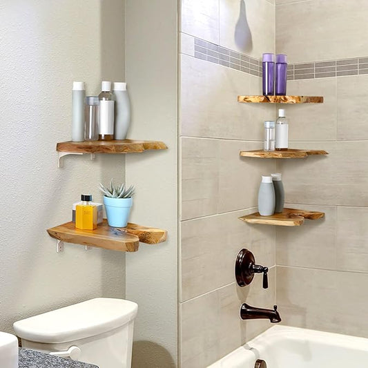 Pinkunn 3 Pcs Corner Floating Shelves for Wall Mounted Cedar Wood Wall Shelves Solid Wooden Hanging Decoration for Room Kitchen Living Room Bathroom Bedroom