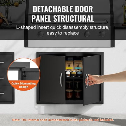 VEVOR BBQ Access Door, 788x610 mm Double Outdoor Kitchen Door, Cold Plate Flush Mount Doors, Wall Vertical Doors with Handles, for BBQ Island, Grilling Station (Stainless Steel + Oil-Sprayed Product)
