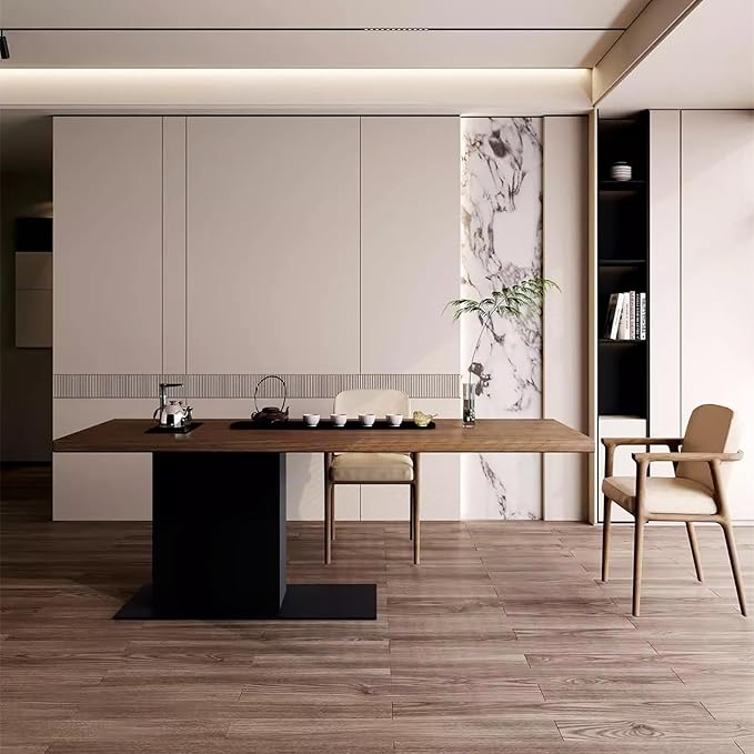 Modern Solid Wood Dining Table, 4, Rectangle Kitchen Island Dining Table Minimalist Kitchen Table with Pedestal Base for for 2, 6