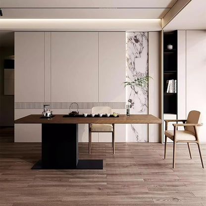 Modern Solid Wood Dining Table,Rectangle Kitchen Island Dining Table Minimalist Kitchen Table with Pedestal Base for for 2,4,6,8(55.1" L x 27.5" W x 29.5" H, Walnut)
