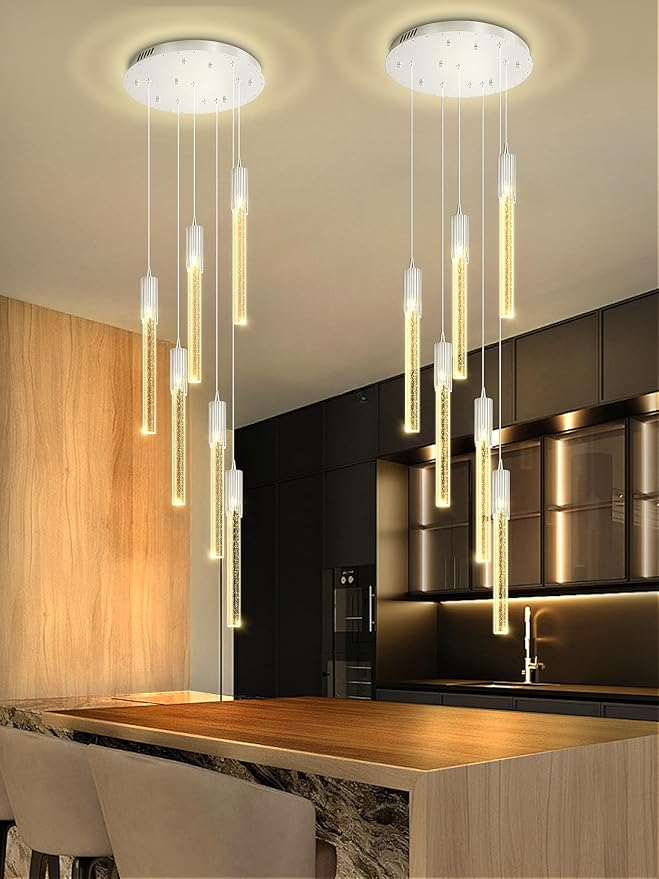 Flashing God 6-Lights Modern Crystal Chandelier for Foyer Silver Stairway Chandeliers Bubble Pendant Light Kitchen Island Flush Mount Chandelier for Living Room Dining Room