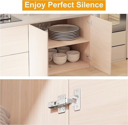 20 Pack Full Overlay Soft Close Cabinet Hinges, Frameless European Kitchen Cabinet Hinges 35mm Cup Clip-On 3D Adjustment Concealed Cabinet Door Hinges Nickel Plated Finish