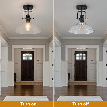 WILON Rustic Farmhouse Ceiling Light, Seeded Glass Ceiling Light, Rust Semi Flush Mount Ceiling Lights, Kitchen Lighting Fixtures Ceiling Lamp for Sink Foyer Entryway Bathroom Laundry Room Hallway