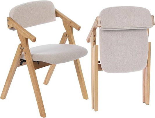 Folding Chairs with Padded Seats,Wooden Stackable Dining Chair,Easy to Store Foldable Dining Chairs for Kitchen, Living Room, Wedding Party Picnic (Beige-1)