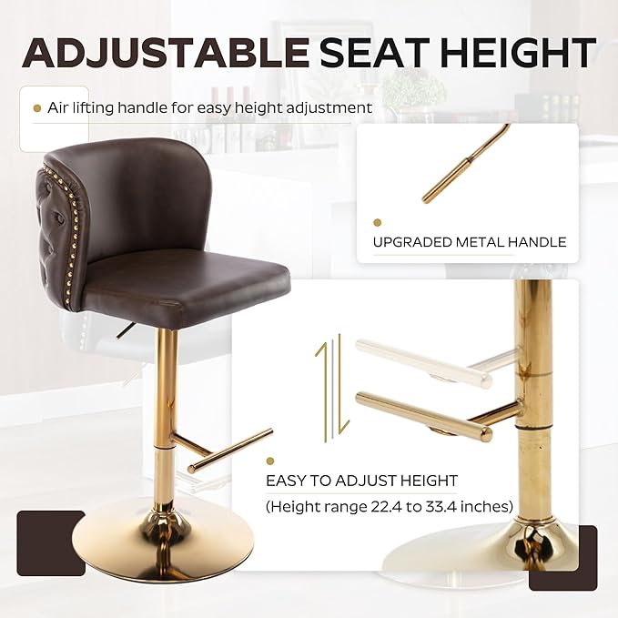 3-Piece Pub Table and Chairs, Round Bar Height Adjustable Swivel PU Leather Bar Stools Set of 2 for Kitchen Island Bistro Office Living Room Small Space Restaurant