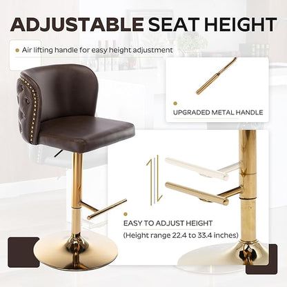 3-Piece Pub Table and Chairs, Round Bar Height Adjustable Swivel PU Leather Bar Stools Set of 2 for Kitchen Island Bistro Office Living Room Small Space Restaurant