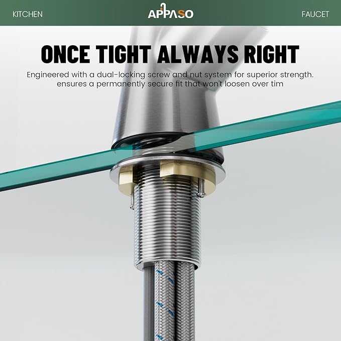 APPASO Brushed Nickel Kitchen Faucet with Pull Down Sprayer, 3-Function Spray Head, 360° Swivel, 20-Inch Hose, Single Handle High Arc Sink Faucet with Deck Plate for 1-3 Hole Sink, Unique Design