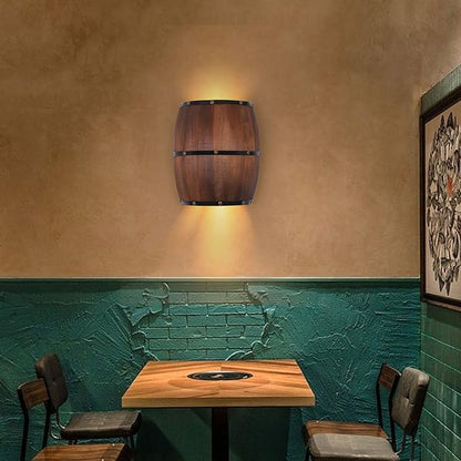 1PCS 11.81" Height Antique Wood Wine Barrel Wall Sconce Lighting Fixture Indoor Wall Lamps Rustic Farmhouse Style Wall Lighting Fixture for Bar, Bedroom, Corridors, Cafes