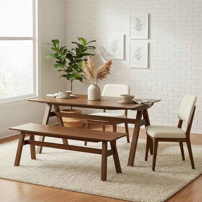 LukeAlon Solid Wood Dining Chairs, Rustic Farmhouse Kitchen Chairs 18" Seat Height, Heavy Duty Log Legs, Natural Wood Stools for Table, Hallway Kitchen Living Room, Walnut