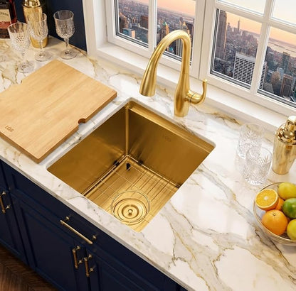 LQS Gold Undermount Bar Sink, Gold Wet Bar Sink and Deep Kitchen Sink 15" x 17" RV Sink, 16 Gauge Stainless Steel Kitchen Sink with Brushed Finish For RV, Laundry, Outdoor and Prep Use, 10" Depth