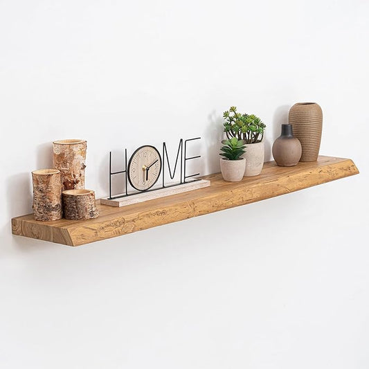Acovy Extra Deep 40" Long Live Edge Rustic Floating Shelves for Wall, Solid Wood Wall Shelves with Invisible Bracket Mount for Living Room Bathroom Bedroom Kitchen, Set of 1, Natural