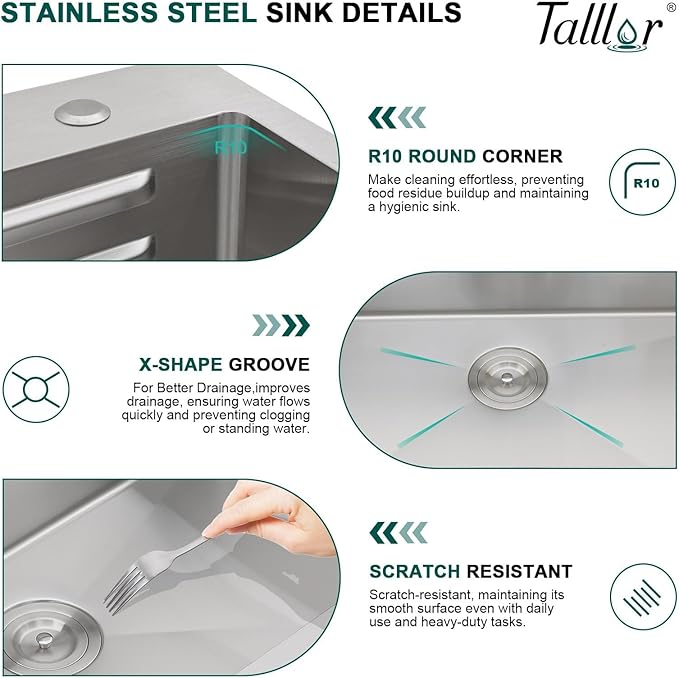 36 Inch Drop-In Single Bowl Kitchen Sink with Faucet, 16 Gauge 304 Stainless Steel Workstation Sink with Waterfall Outlet, Brushed Finish for Decoration or Renovation #TL-FDOE00015