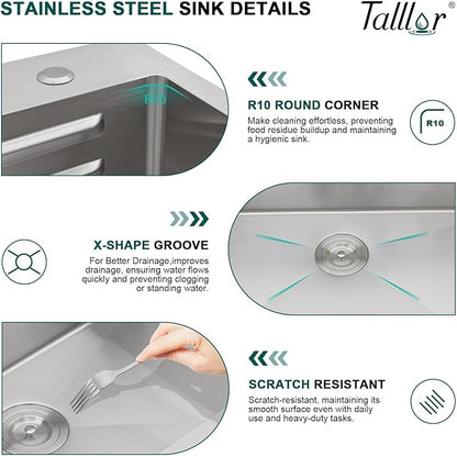 36 Inch Drop-In Single Bowl Kitchen Sink with Faucet, 16 Gauge 304 Stainless Steel Workstation Sink with Waterfall Outlet, Brushed Finish for Decoration or Renovation #TL-FDOE00015