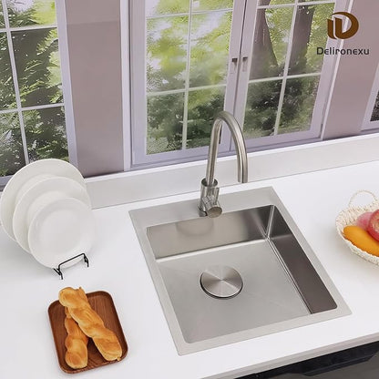 17 Inch Bar Sink Drop In – Delironexu Small Kitchen Sink, Modern 18 Gauge Stainless Steel sink with Brushed Finish, 17"x19"x6" Single Bowl kitchen Sinks for RV, Prep, and Outdoor Use