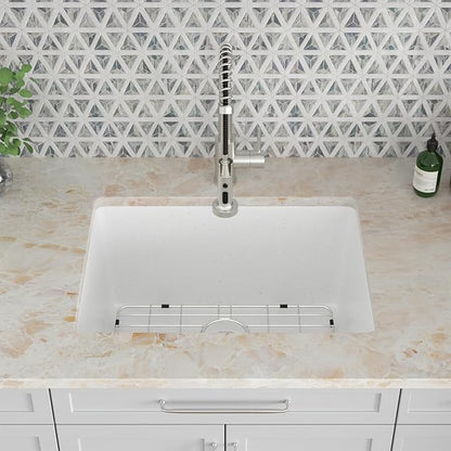 Kichae 24 Laundry Room Sink - 24"x18"x12" White Granite Composite Undermount Laundry Utility Sink White Quartz 12" Deep Under Counter Single Bowl Sink Basin