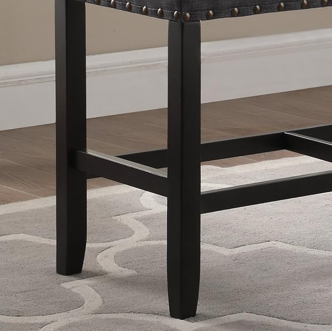 Grey Fabric Counter Height Dining Bench with Nailhead Trim, Ideal for Kitchen Islands and Dining Areas, Sturdy Construction and Easy Assembly Included