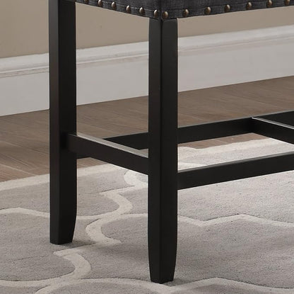 Grey Fabric Counter Height Dining Bench with Nailhead Trim, Ideal for Kitchen Islands and Dining Areas, Sturdy Construction and Easy Assembly Included
