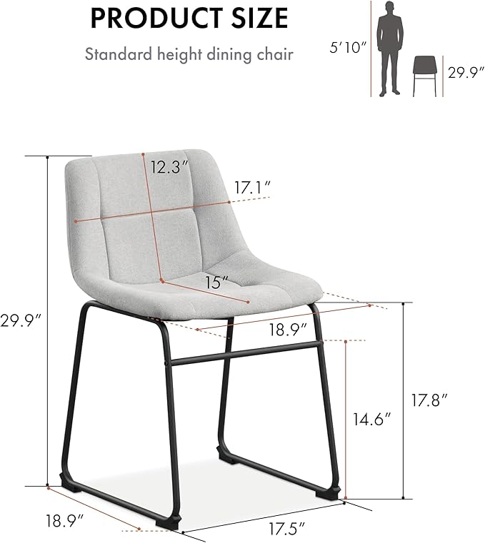 Furniture of America Veradis Modern Bentwood Dining Chairs Set of 2, Chenille Fabric Stool with Back and Metal Frame, Comfortable Upholstered Seating for Kitchen, Living Room, Light Grey, 30 inch