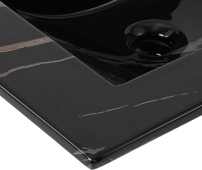JONATHAN Y SNK1001D Ancillary 3-Hole 24 in. W x 18.25 in. D Classic Contemporary Rectangular Ceramic Single Sink Basin Vanity Top, Black Marble Effect