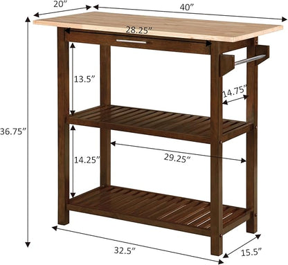 Convenience Concepts Designs2Go 3 Tier Butcher Block Kitchen Prep Island 40" - 3 Tier Modern Cooking Cart with Drawer, Food Serving Station for Kitchen, Dining Room, Espresso
