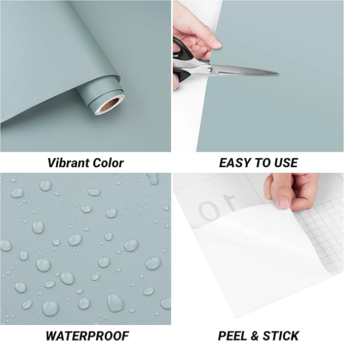 Decotalk Blue Wallpaper Haze Blue Peel and Stick Wallpaper HazeBlue Contact Paper for Cabinets and Drawers 17.7"x120" Contact Paper Peel and Stick Solid Color Vinyl Wrap Removable
