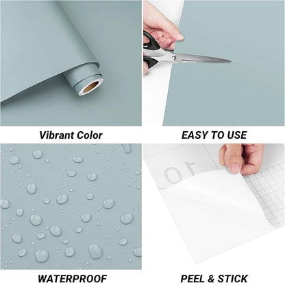 Decotalk Haze Blue Contact Paper for Cabinets - 24x120 Inch Haze Blue Wallpaper Peel and Stick Solid Color Cabinet Contact Paper Waterproof Solid Color Wallpaper Removable