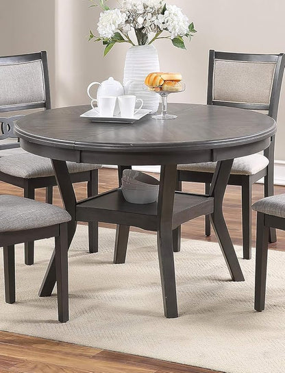 47" Classic Round Dining Table with Open Shelf, Kitchen Table with Robust Flared Legs, Elegant Restaurant Table with Sturdy Rubber Wood Construction for Living Room Kitchen Island Restaurant, Gray